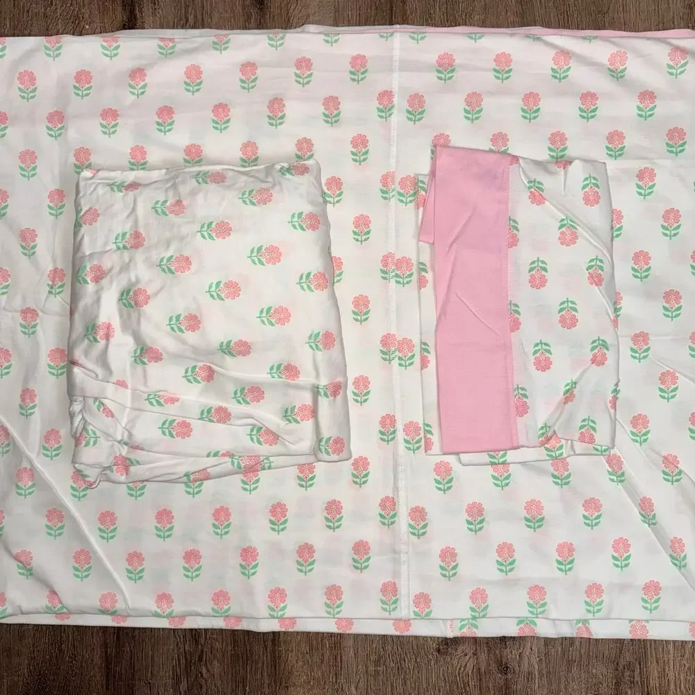 NWOT TBBC Twin Sheet Set “Flowers For Friends” / Palm Beach Pink